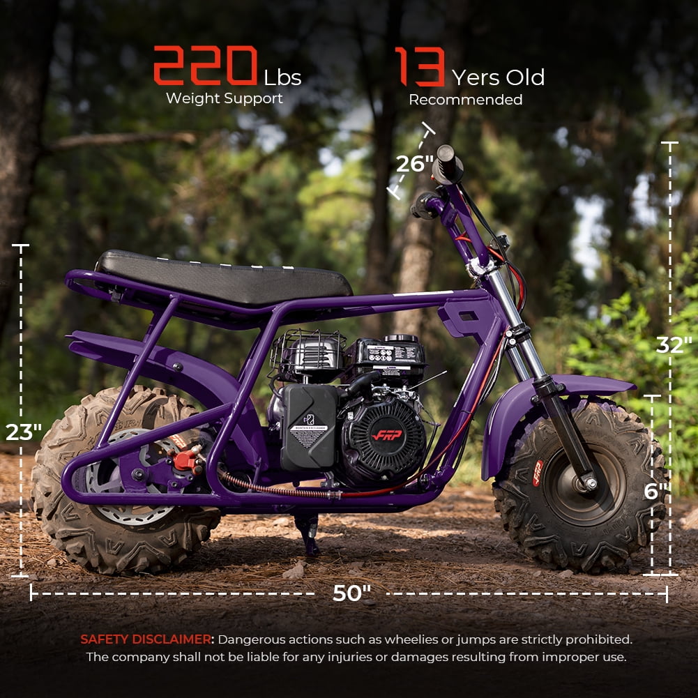 99CC 4-Stroke Gas Mini Dirt Bike for 13+, 28MPH Off-Road Mini Bike w/ Hydraulic Brakes, Front Suspension Fork, SUNF All-Terrain Tires, Headlight, Neck Gaiter & Tool Kit, 220LB Capacity - Purple