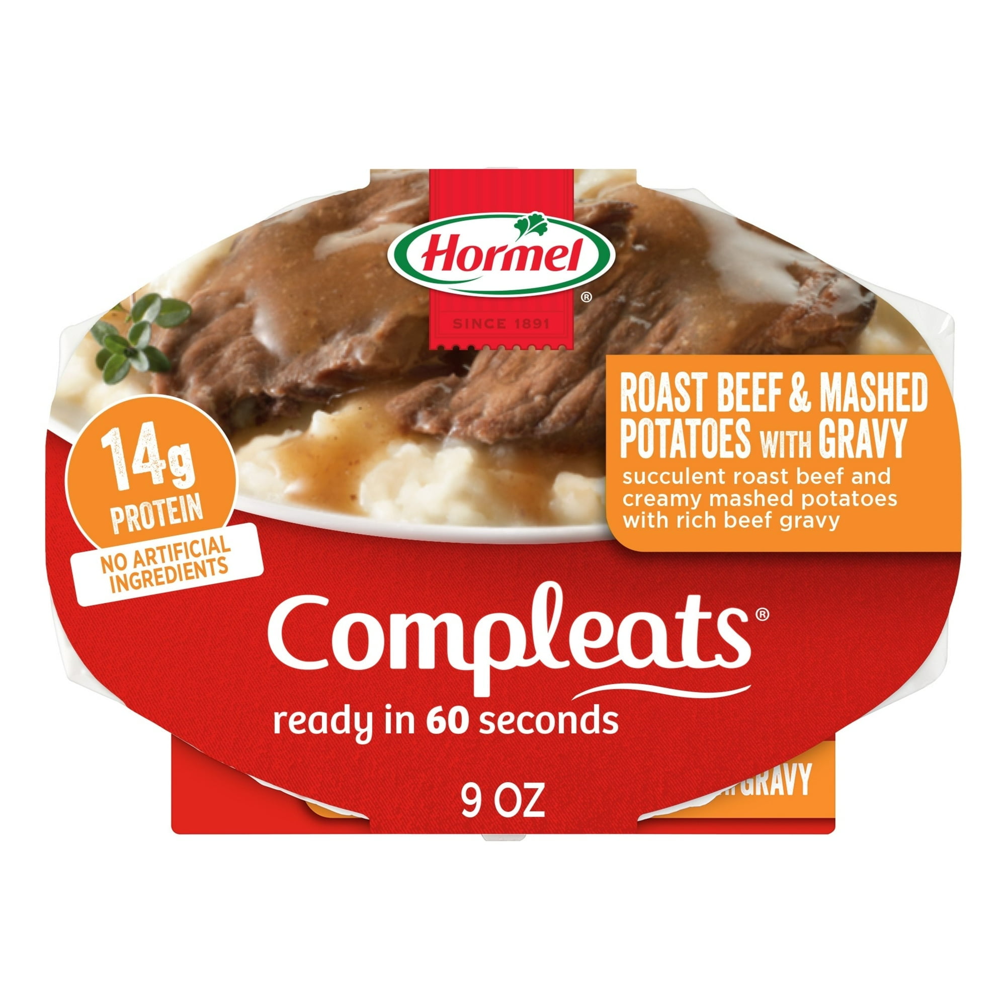 HORMEL COMPLEATS Roast Beef & Mashed Potatoes 14 grams Protein 9 oz Plastic Microwaveable Tray (Pack of 3)