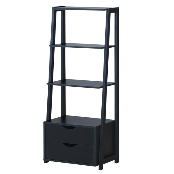 Giantex Bookshelf Ladder Rack, 4 Tier Wood Storage Display Shelving, Storage Organizer w/Drawers, Bathroom Cabinet, Plant Flower Stand, Furniture Home Office(1)