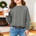thumbnail image 2 of Fdrone Teen Girls Oversized Cable Knit Sweater Solid Color Long Sleeve Crew Neck Vintage Sweater Cozy Pullover Fall Winter Warm Fuzzy Sweatshirt, 2 of 7