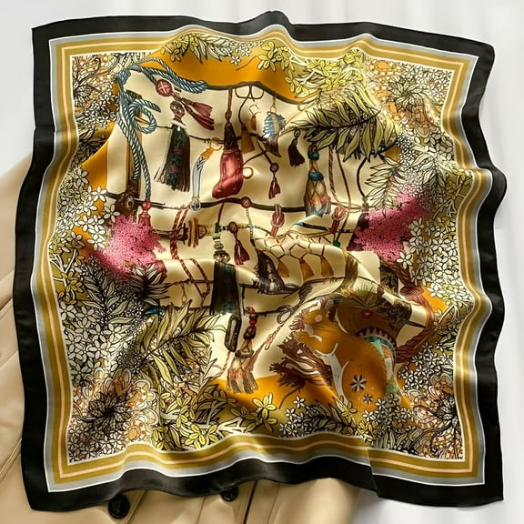1pc Glamorous Mulberry Silk Square Scarf for Women - 100% Silk, Elegant Printed Design, Decorative & Warm Shawl, Windproof, Non-Stretch, Dry Clean Only
