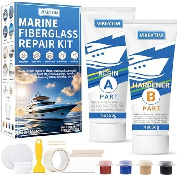 Marine Fiberglass Repair Kit (Color Match), 3.5oz/100g Gel Coat Repair Kit for Boats, Fiberglass Repair Fix Holes, Chips, Deep Cracks, Ceramic, Porcelain Fiberglass Filler$$Sport & Recreation Other