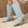 thumbnail image 2 of UngA Mid Calf Boots Cowboy Boots for Women Mid Calf Fashion Cowgirl Boots Light Blue,6.5, 2 of 7