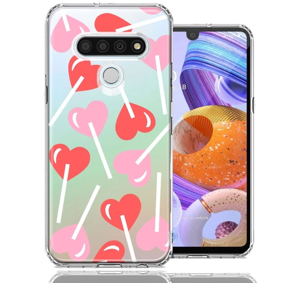 MUNDAZE LG K51 Heart Suckers Lollipop Valentines Day Candy Lovers Double Layer Phone Case Cover