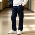 thumbnail image 2 of Plebaso Boys Basic School Uniform Pants High Waist Straight Leg Pull on Trousers Casual Kids Pants with Pockets, 2 of 7