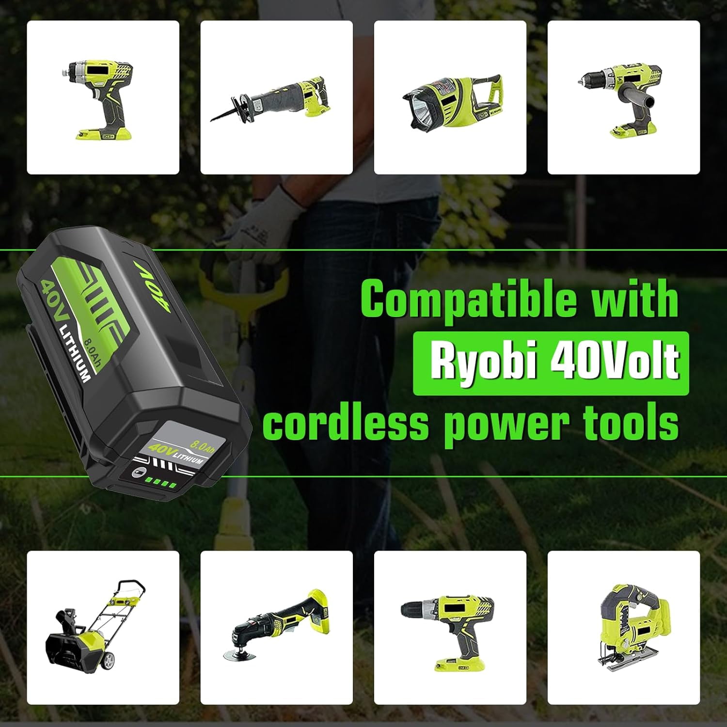 4Pack Upgraded to 8000mAh Replacement for Ryobi 40V Battery 8.0Ah Compatible with Ryobi 40Volt Battery Lithium ion OP40261 OP40404 OP4050A OP40602 OP4075A Cordless Tools