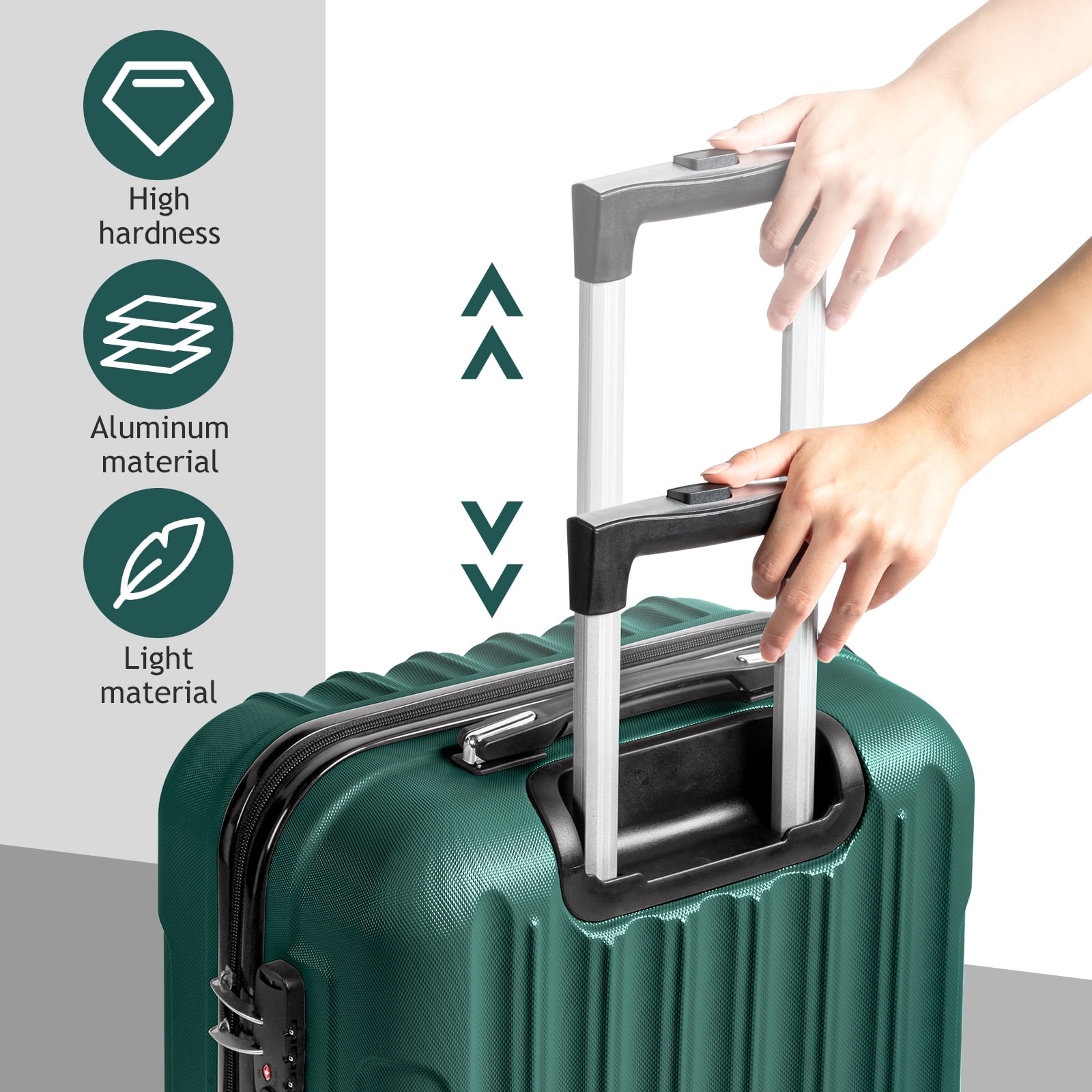 Zimtown 3 Piece Nested Spinner Suitcase Luggage Set With TSA Lock Dark Green