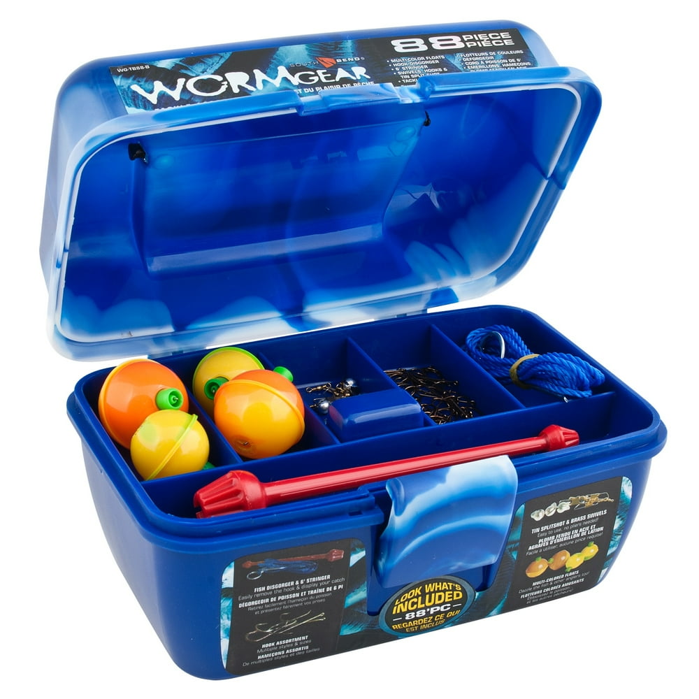 South Bend Worm Gear 88Piece Loaded Fishing Tackle Box, Blue Walmart