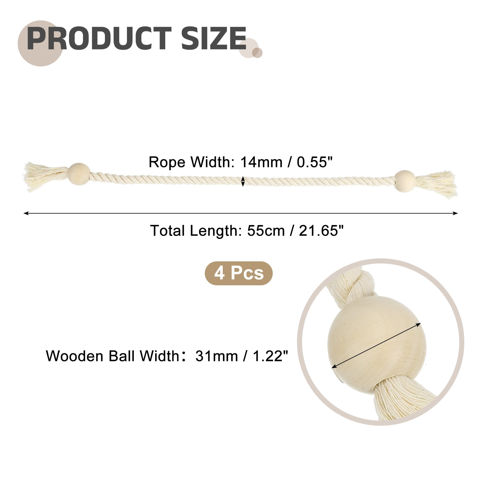 Unique Bargains Magnetic Curtain Tiebacks with Wooden Ball Hand-woven Holdbacks 4Pcs Beige