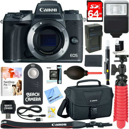 Canon EOS M5 Mirrorless Black Digital Camera Body + 64GB SDXC Memory Card + DSLR Camera Bag + LP-E17 Battery/Charger + Bounce Zoom Slave Flash + Card Reader + Microfiber Cloth + Tripod + (Best Mirrorless Dslr Camera)