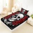 thumbnail image 4 of Castle Fairy Gothic Rose Skull Twin Sheets 3pcs,Boho Stars Crescent Butterfly Bedding,Ivory Red Black,1 Fitted Sheet,1 Flat Sheet and 1 Pillowcase, 4 of 6