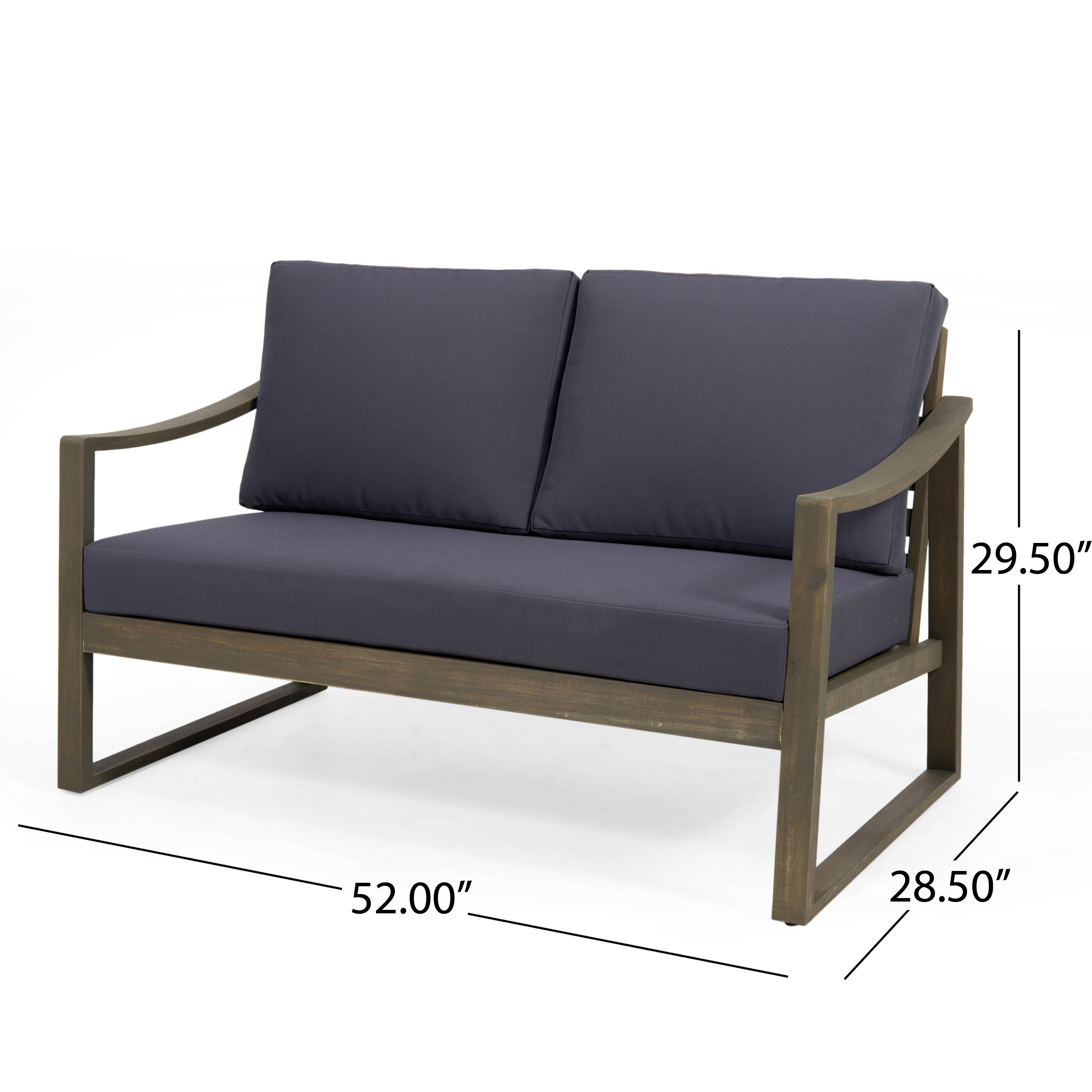 Outdoor Coffee Table and Double Sofa Combination Set, Acacia Wood Frame Leisure Furniture for Patio Garden, Gray and Dark Gray