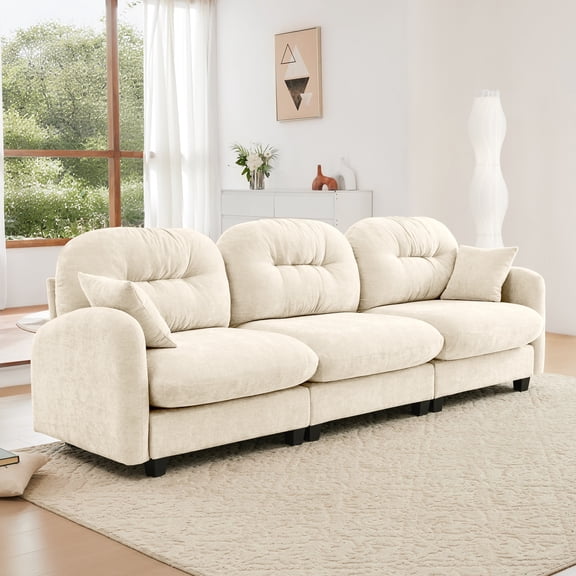 Three - Seater Modular Sectional Couch, Soft Chenille Fabric High-Density Foam, Tufted Cushion Backrest Ergonomic Design, Elegant Armrests, High Quality Wooden Base, Fits Bedrooms Living Rooms(Beige)