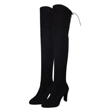 

huanledash Autumn Winter Women Plus Size Round Toe Frosted Bow High Heel Over Knee Boots