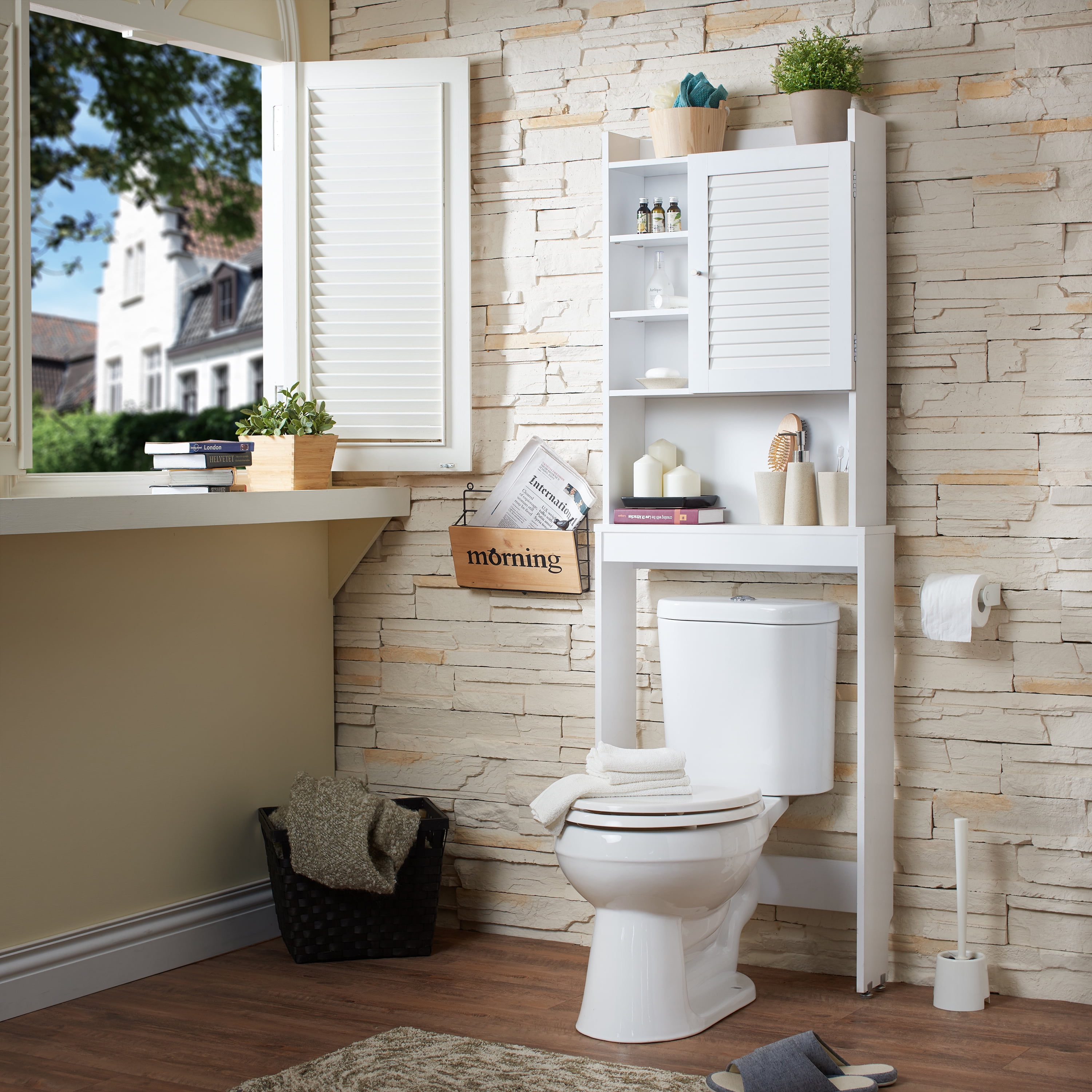 Furniture of America Peoni Transitional Multi-Storage  Bathroom Space-Saving Wood Cabinet in White Finish