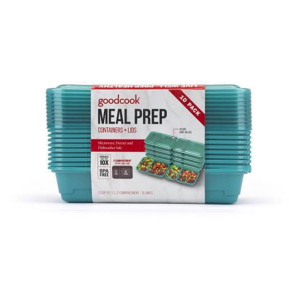 GoodCook Meal Prep Rectangle Two Compartment 20-Piece, Teal, Made without BPA