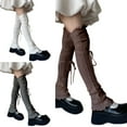 thumbnail image 3 of Aesthetic Lace Up Bandages Ribbed Over Knee Leg Warmers Ruffle Trim Thigh High Long Socks Stockings for Trendy Women, 3 of 21