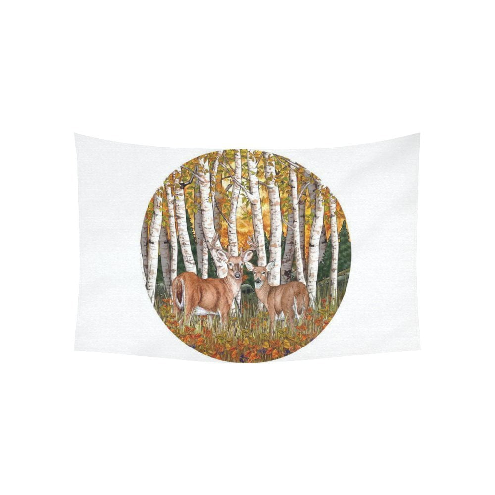 PHFZK Deer Animal Wall Art Home Decor, Birch Forest Tree Branch