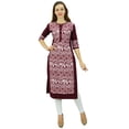 thumbnail image 2 of Phagun Kurta Droite Bordeaux pour Femmes, Manches 3/4, Kurti Décontractée Imprimée-4, 2 of 3