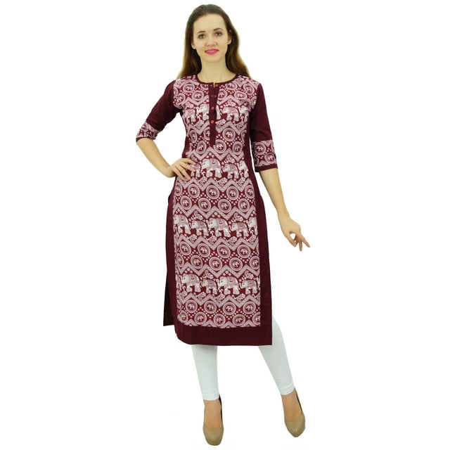 Phagun Kurta Droite Bordeaux pour Femmes, Manches 3/4, Kurti Décontractée Imprimée - 22