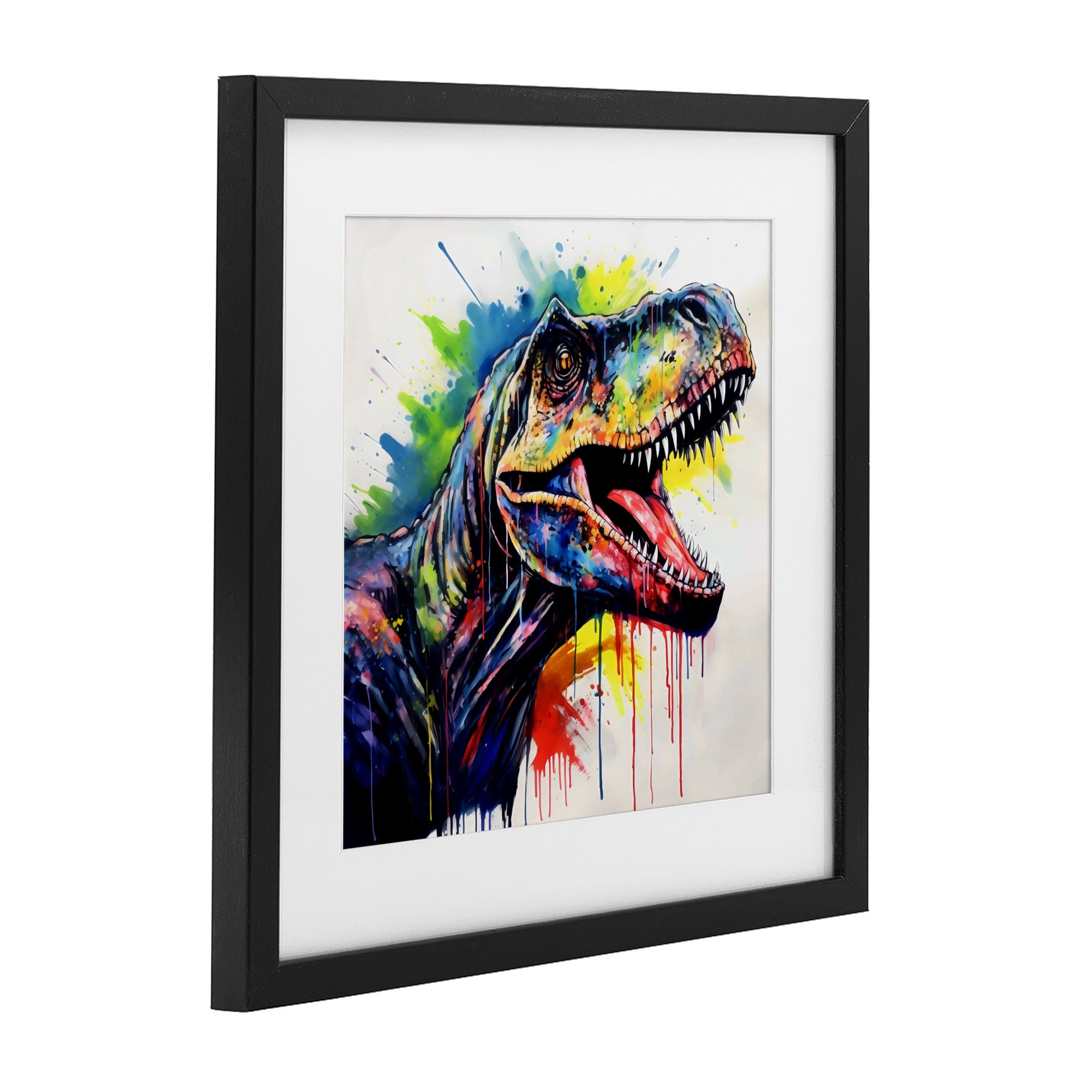 Stupell Industries Colorful T-Rex Roaring Black Framed Print Under Glass, design by Creative Studio