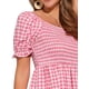 thumbnail image 5 of Vestido Gingham con Fruncido Inspire Chic para Mujer, Cuello Cuadrado, Con Abertura Lateral, Vestidos de Cuadros Casual, Rosa, 5 of 6