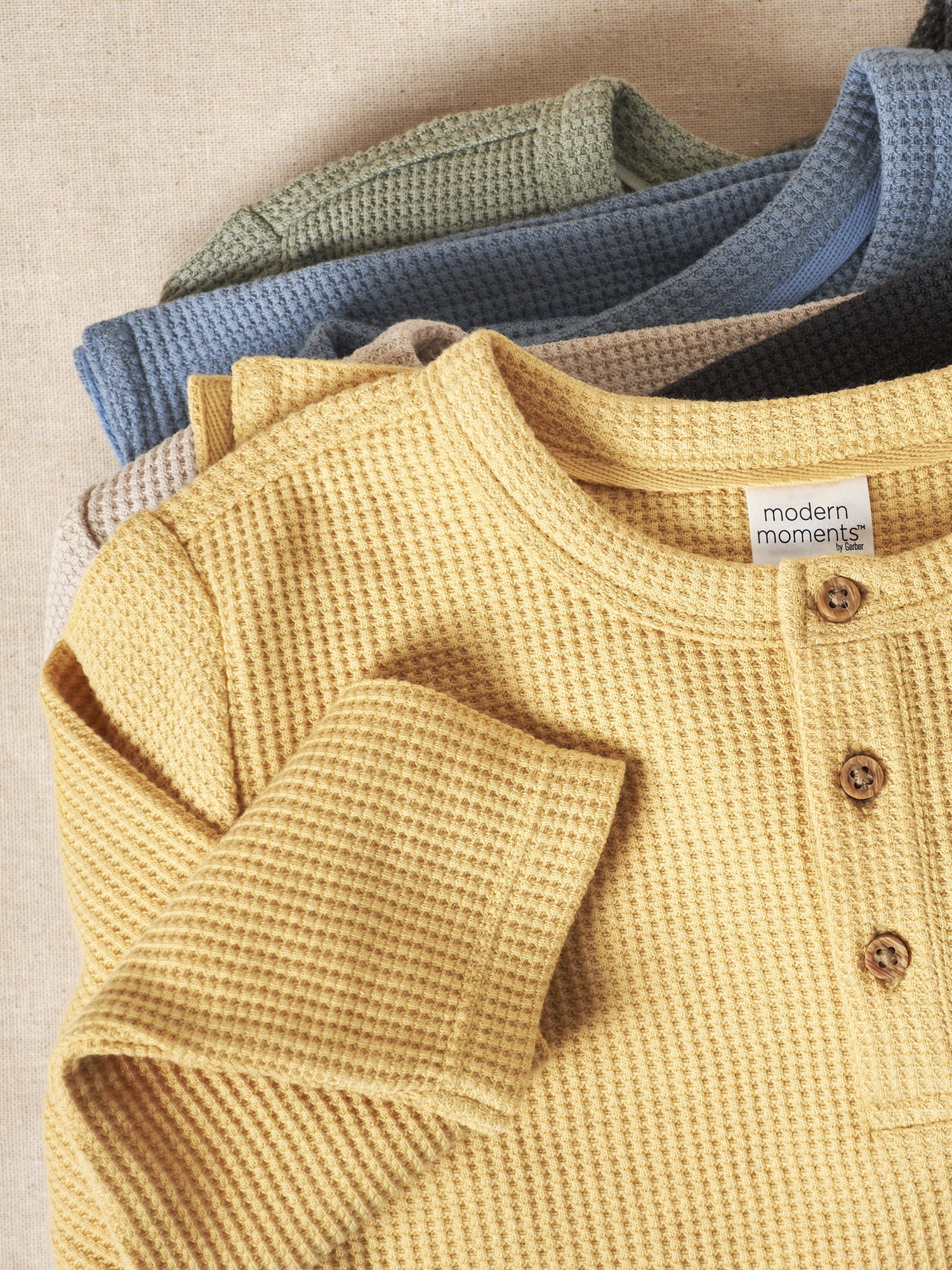 Modern Moments by Gerber Toddler Boy Long-Sleeve Casual Waffle Henley T-Shirts, 2-Pack, 12M-5T