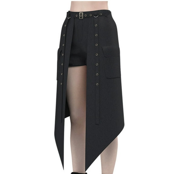 HongQid Women's Punk Daily Half Skirt Medieval Clothing Adjustable Streetwear Hip Hop Personality Skirt Shorts Black S