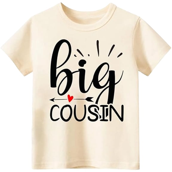 Byoo Toddler Girl Big Cousin Graphic Tshirt Short Sleeve Crew Neck Casual Cotton T Shirt,Beige