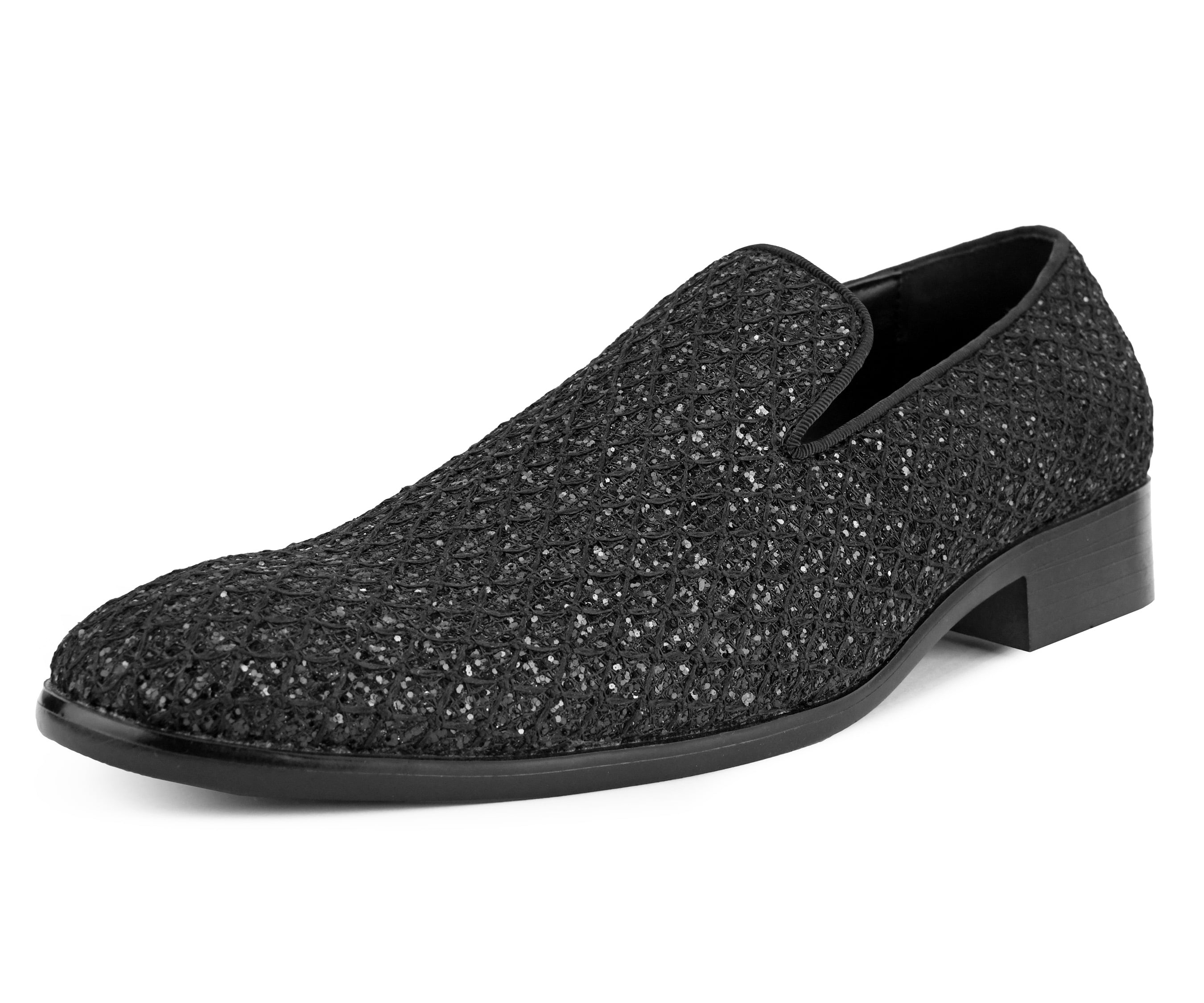 New Mens Sparkling Glitter Black Tuxedo Loafers Shoes Formal Dress Shoe Slip On 