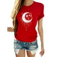 thumbnail image 1 of UKAP Ladies Tops Short Sleeve Tee Moon And Sun Printed T-Shirt Loose Fit Work Tunic Blouse Red L, 1 of 2