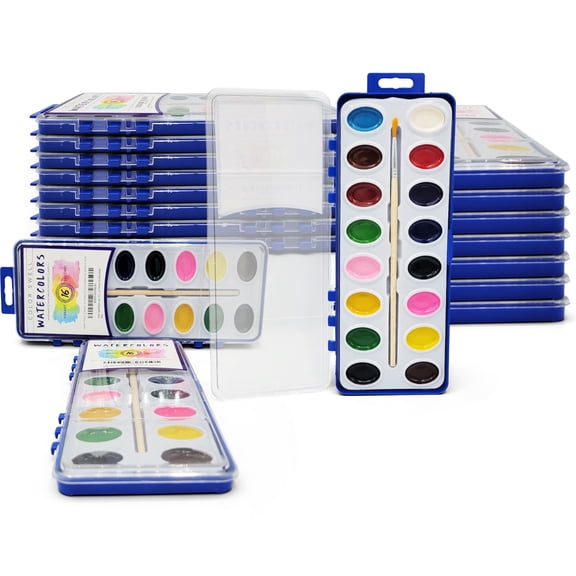 18 Set Watercolor Paint Pack with Wood Brushes 16 Colors Washable Water Colors by Color Swell