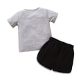 thumbnail image 4 of Caqnni Toddler Baby Girl Summer Clothes Bow Floral Letter Print Short Sleeve Shirt Shorts Set Summer Outfit 2Pcs Summer Playwear Beach Outfits 5-6 Years,Gray, 4 of 6