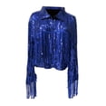 thumbnail image 1 of Chaqueta con borlas de lentejuelas para mujer, abrigo de solapa de manga larga, cárdigan frontal abierto para fiesta, Cosplay, club nocturno al aire l azul, 1 of 7