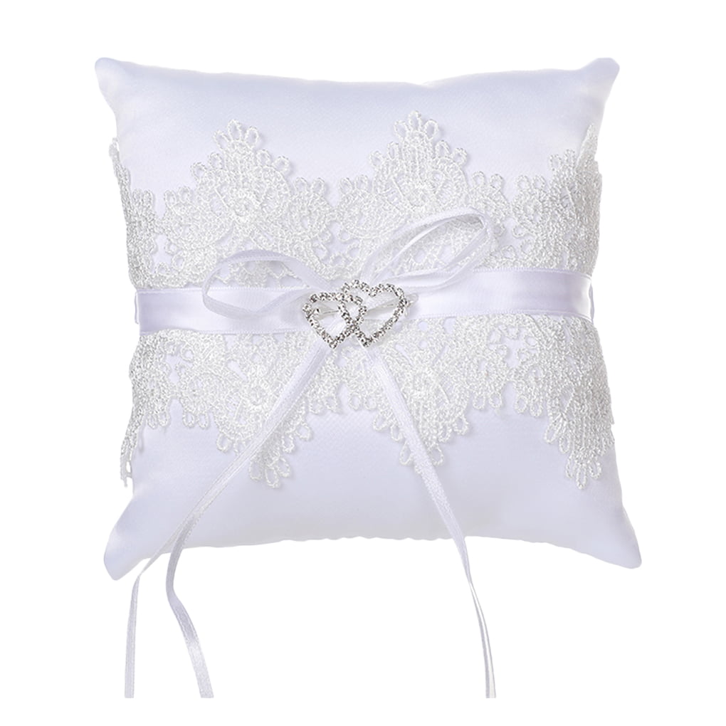 Bridal Wedding Ceremony Ring Bearer Pillow Cushion Crystal Double Heart 
