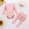 thumbnail image 2 of NOLDARES Newborn Infant Baby Girl Clothes Long Sleeve Romper Pants Headband headband Outfits Set 0 3 6 9 12 18 24 Months,Pink,18-24 M, 2 of 5