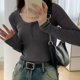 thumbnail image 3 of Camiseta de manga larga con botones para mujer, primavera 2024, básica, de color liso, ajustada, ropa de calle para mujer, jerseys de cuello bajo para mujer, 3 of 6