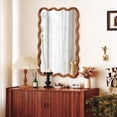 thumbnail image 3 of Noble House 30x40 Inch Wavy Rectangle Wall Mirror, Solid Wood Decorative Vanity Mirror, Yellow Brown, 3 of 9