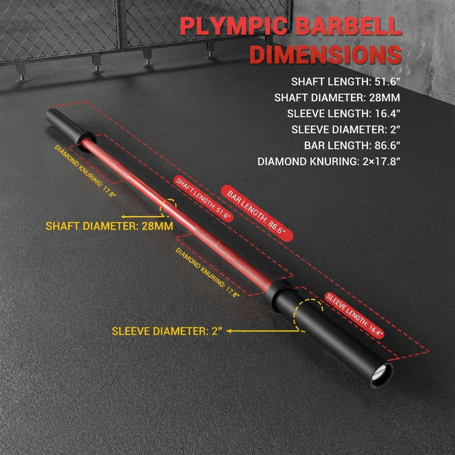 JoanKaren 7ft Olympic Barbell,1500LBS Capacity Barbell for Weightlifting and Powerlifting,45lb Olympic Bar Fit 2" Standard Weights