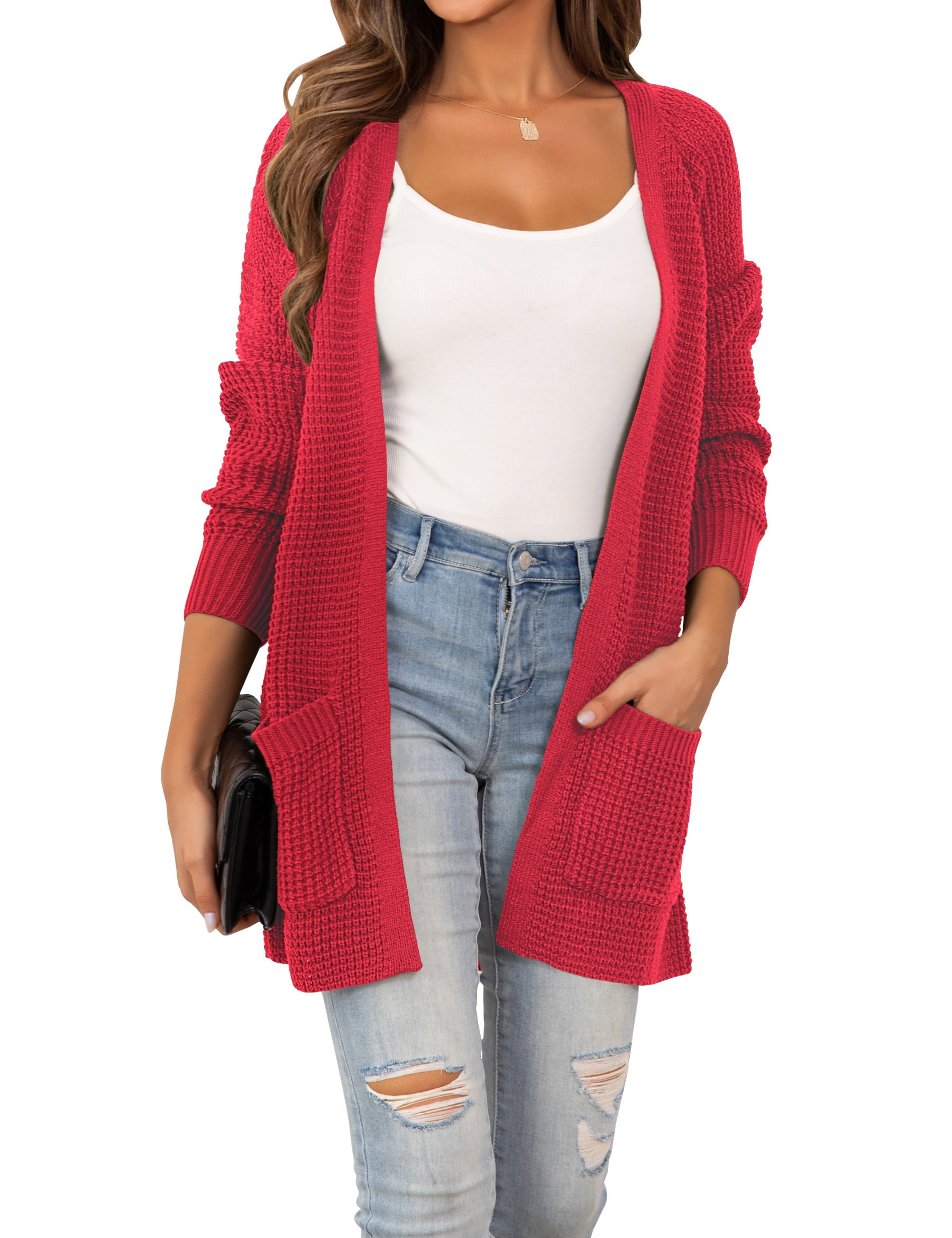 CPOKRTWSO Women's Cardigan Open Front with Pockets Autumn Long Sleeve ...