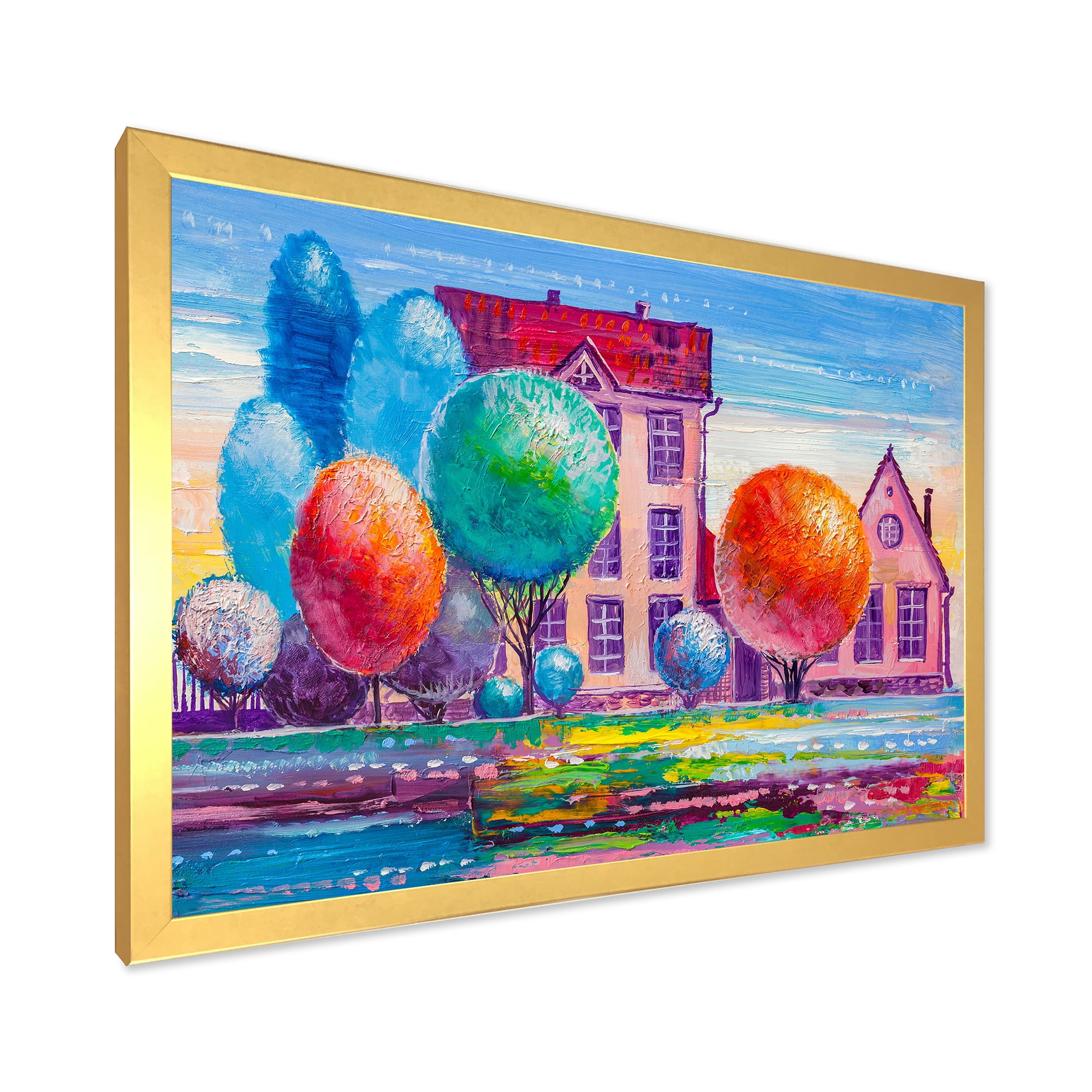 Designart 'Abstract Daydream House In The VIllage' Traditional Framed Art Print