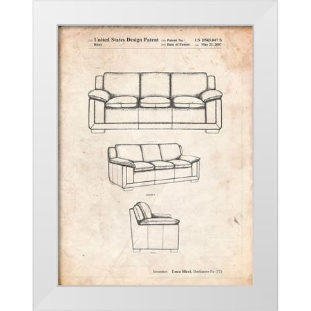 Borders Cole 15x18 White Modern Wood Framed Museum Art Print Titled - PP671-Vintage Parchment Couch Patent Poster