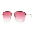 thumbnail image 5 of Womens Rimless Rectangle Rhinestone Heart Jewel Studded Lens Metal Sunglasses Gold - Pink, 5 of 8