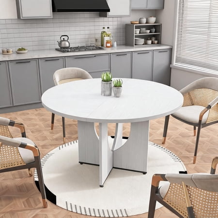 Kitchen Dining Table with Round Top Wooden Pedestal Base Space-Saving Design