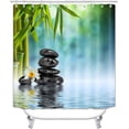 thumbnail image 2 of 4PCS Spa Shower Curtain Sets with Rugs, Waterproof Fabric Shower Curtain, Pink Orchid Floral Bamboo Candle Black Stone Water Garden Massage Spiritual Meditation Relaxing Zen Bathroom Decor, 2 of 7