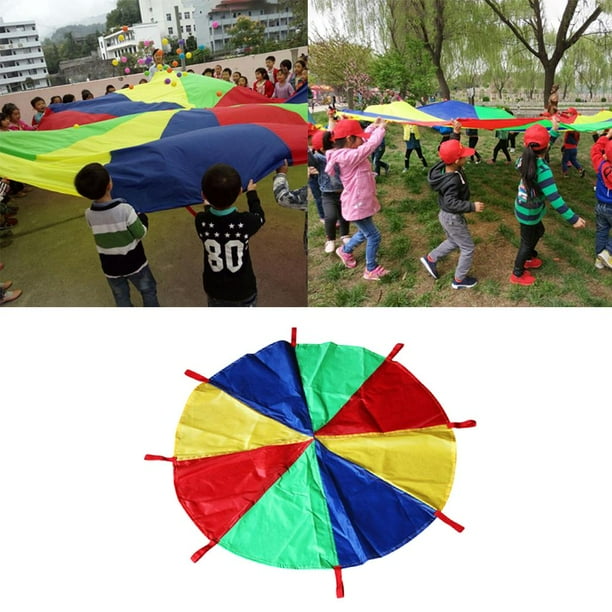 6 ~ 16 pies Rainbow Parachute Toy Tent Game de gimnasia cooperativa para y actividades de patio libre 12 pies Hugo Kids Play Parachute