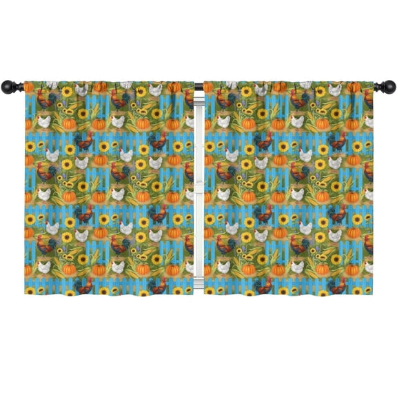 Blackout Kids Curtains,Rooster and Pumpkin Blue Pattern Children's Insulated Curtains Set Of 2,Bedroom Essentials,Toddler Room Decor 52"x63"