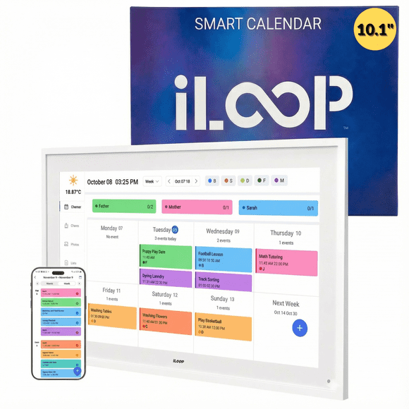 iLoop Calendrier Numérique 10,1 Po 32 Go / 3 Modes : Calendrier, Cadre Photo et Vidéo Wi‐Fi et Galerie d'Art / Écran Tactile