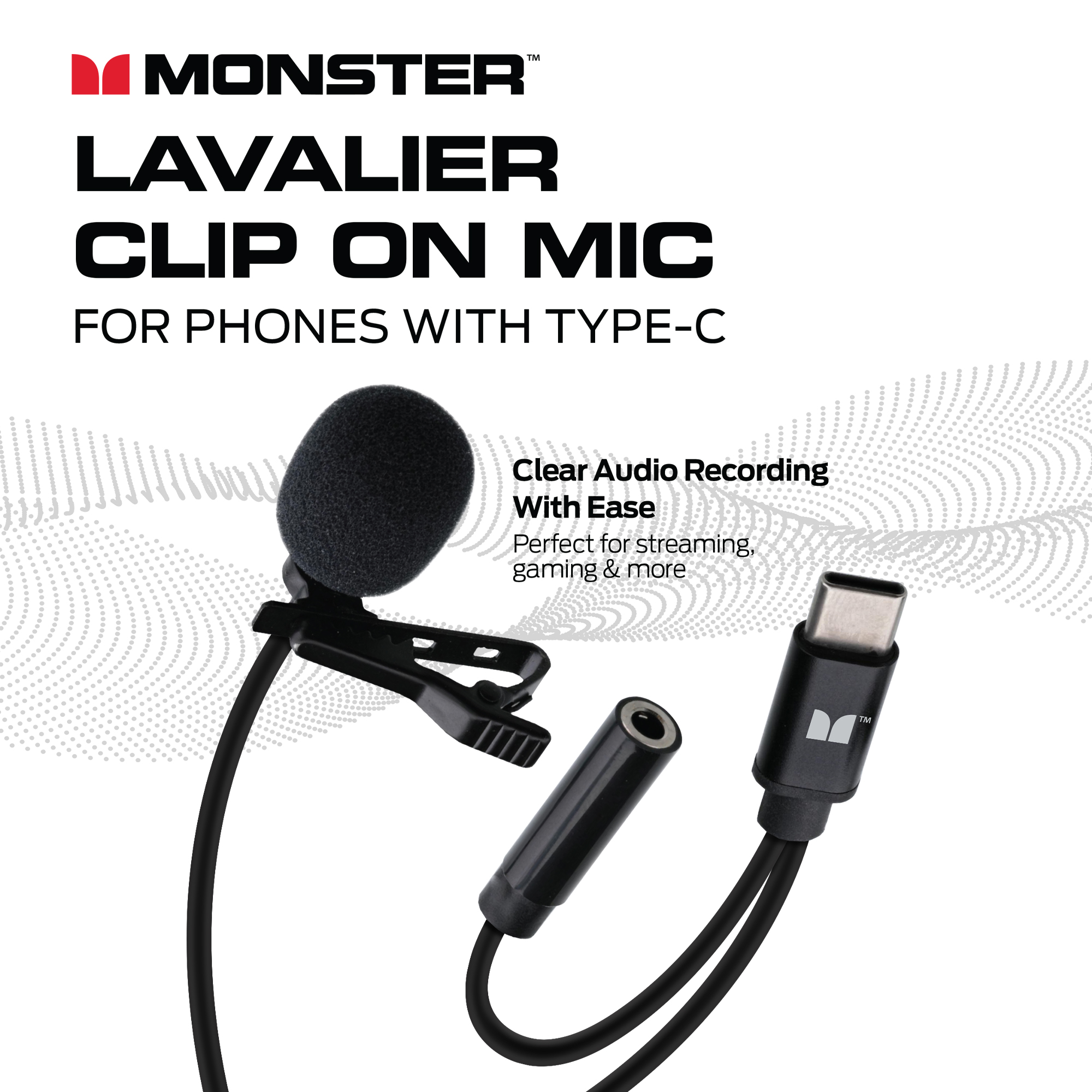 Monster Lavalier Clip-on Microphone, Mic For Type-C USB Ports, Universal Device Support - image 3 of 5