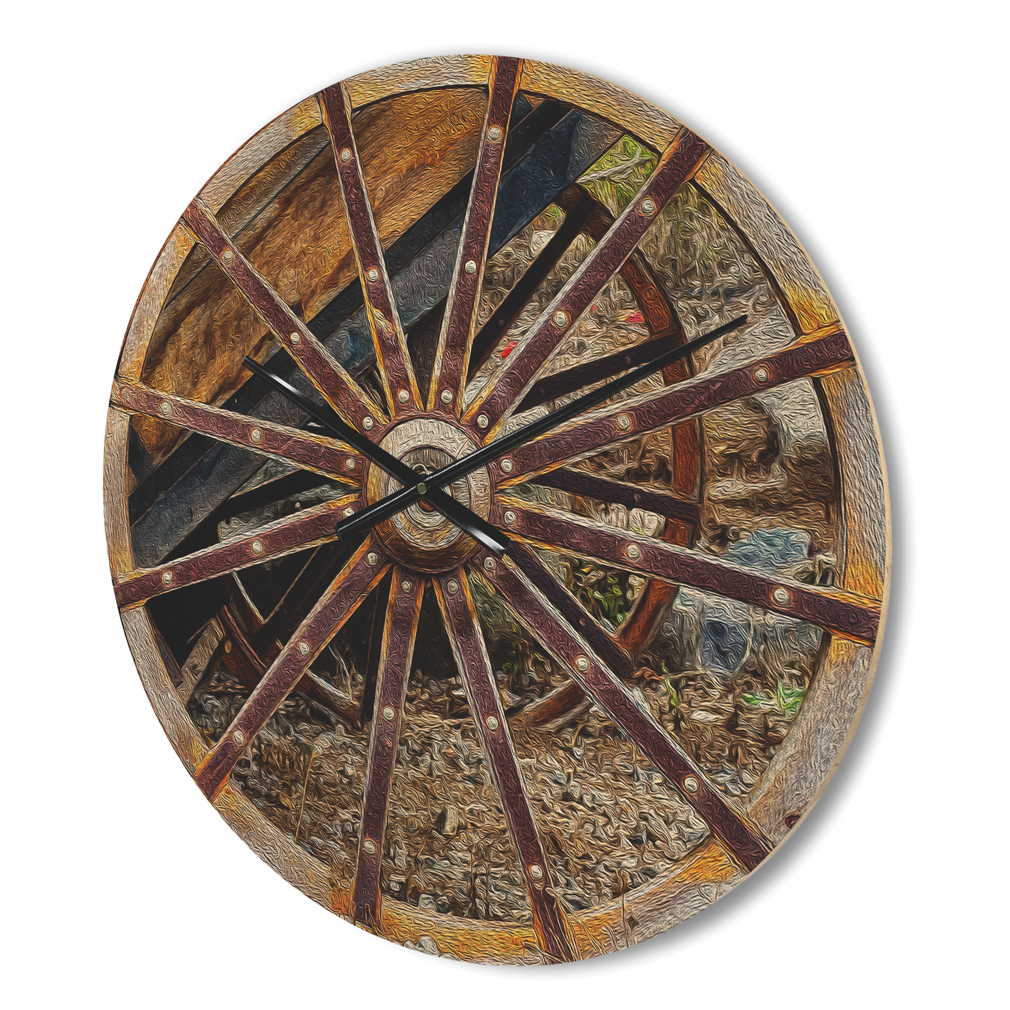 Designart 'Vintage Cottage Wood Cart Wheel ' Rustic Wood Wall Clock